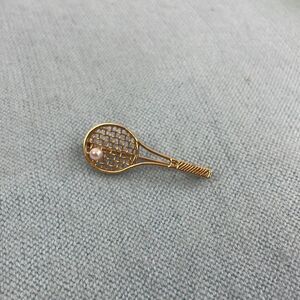 14k Gold Tennis Racket w Pearl Pin